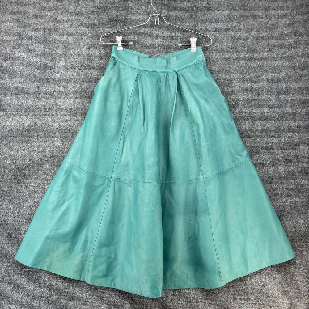 Moda Eliko Gradis Rare Green A Line Leather Skirt Women’s XS Retro Midi Lined
